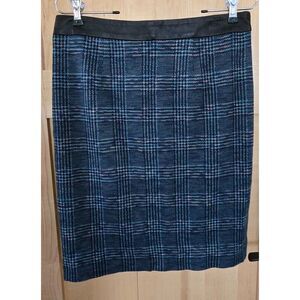Plaid Pencil Skirt Blue Black Wool & Leather dark Academia teacher whimsygoth